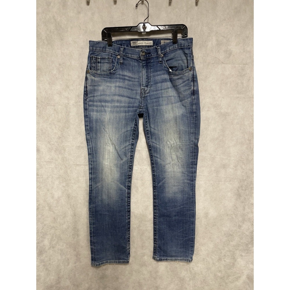BKE Jeans Men 34x31 Buckle Denim Distressed Derek Straight Cowboy Whisker 31S - Picture 2 of 12